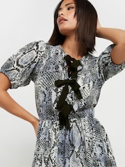 PixieGirl Petite Grey Snake Print Bow Dress - Image 3 of 6