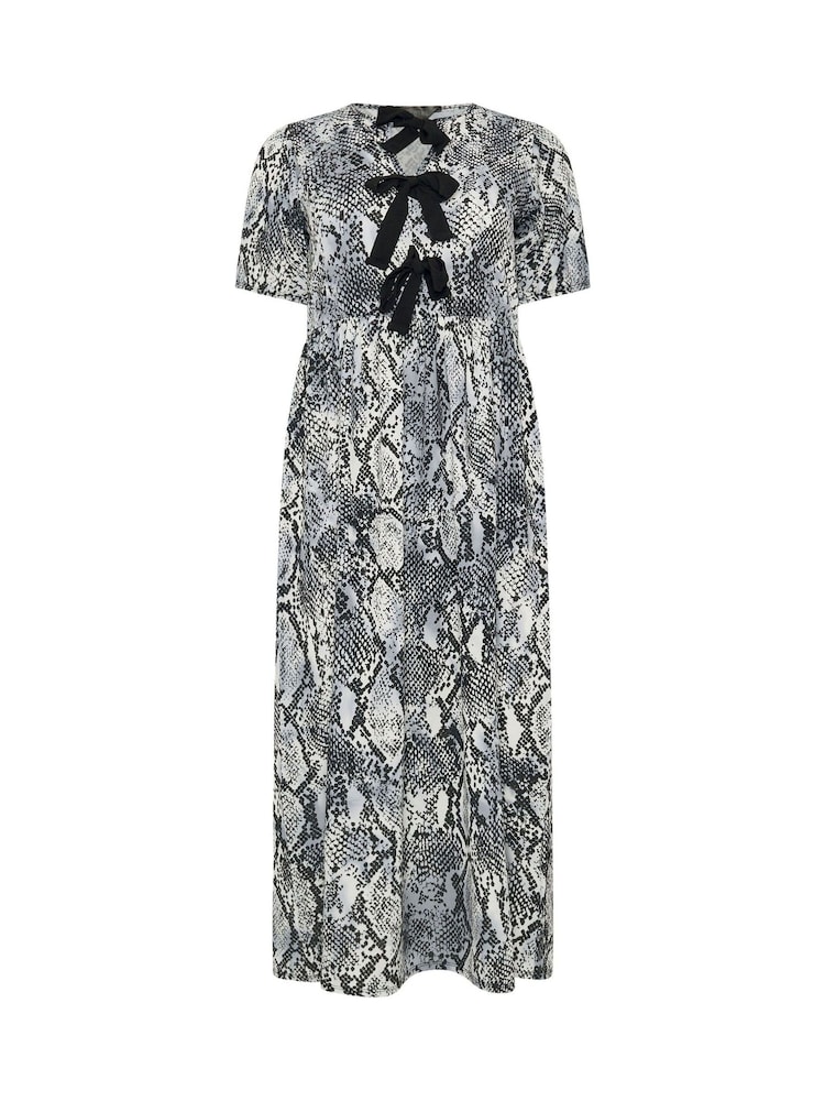 PixieGirl Petite Grey Snake Print Bow Dress - Image 6 of 6