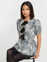 PixieGirl Petite Grey Snake Print Bow Top - Image 1 of 5
