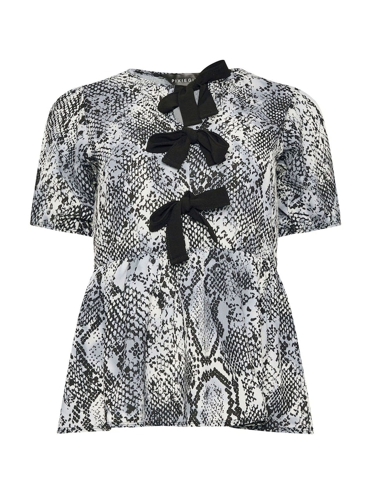 PixieGirl Petite Grey Snake Print Bow Top - Image 5 of 5