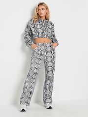PixieGirl Petite Grey Snake Print Denim Bomber Jacket - Image 2 of 6