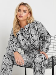 PixieGirl Petite Grey Snake Print Denim Bomber Jacket - Image 4 of 6