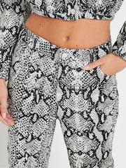 PixieGirl Petite Grey Snake Print Denim Bomber Jacket - Image 5 of 6