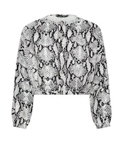 PixieGirl Petite Grey Snake Print Denim Bomber Jacket - Image 6 of 6
