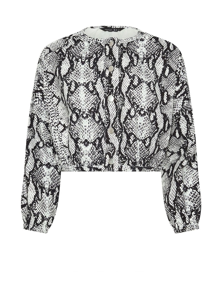 PixieGirl Petite Grey Snake Print Denim Bomber Jacket - Image 6 of 6
