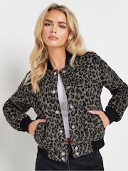 PixieGirl Petite Black Brushed Leopard Print Bomber Jacket - Image 2 of 6