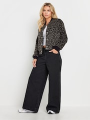 PixieGirl Petite Black Brushed Leopard Print Bomber Jacket - Image 3 of 6
