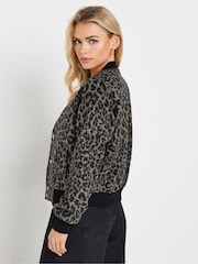 PixieGirl Petite Black Brushed Leopard Print Bomber Jacket - Image 4 of 6