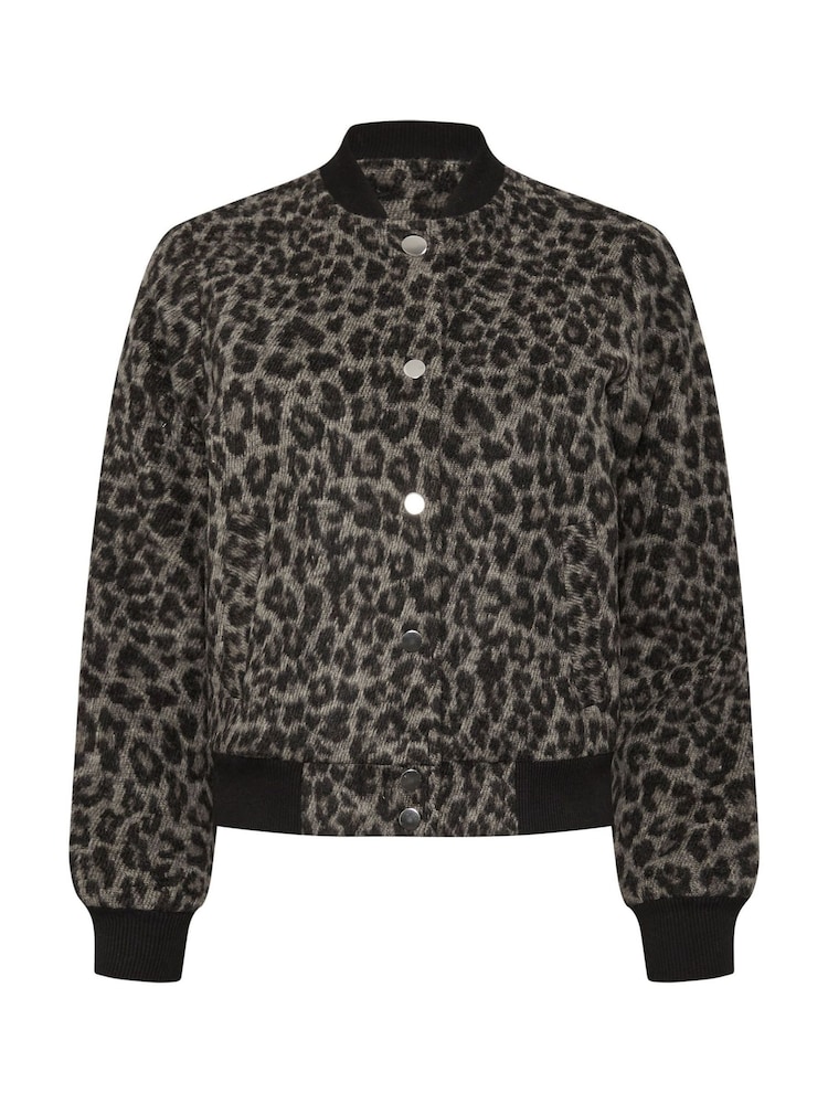 PixieGirl Petite Black Brushed Leopard Print Bomber Jacket - Image 6 of 6