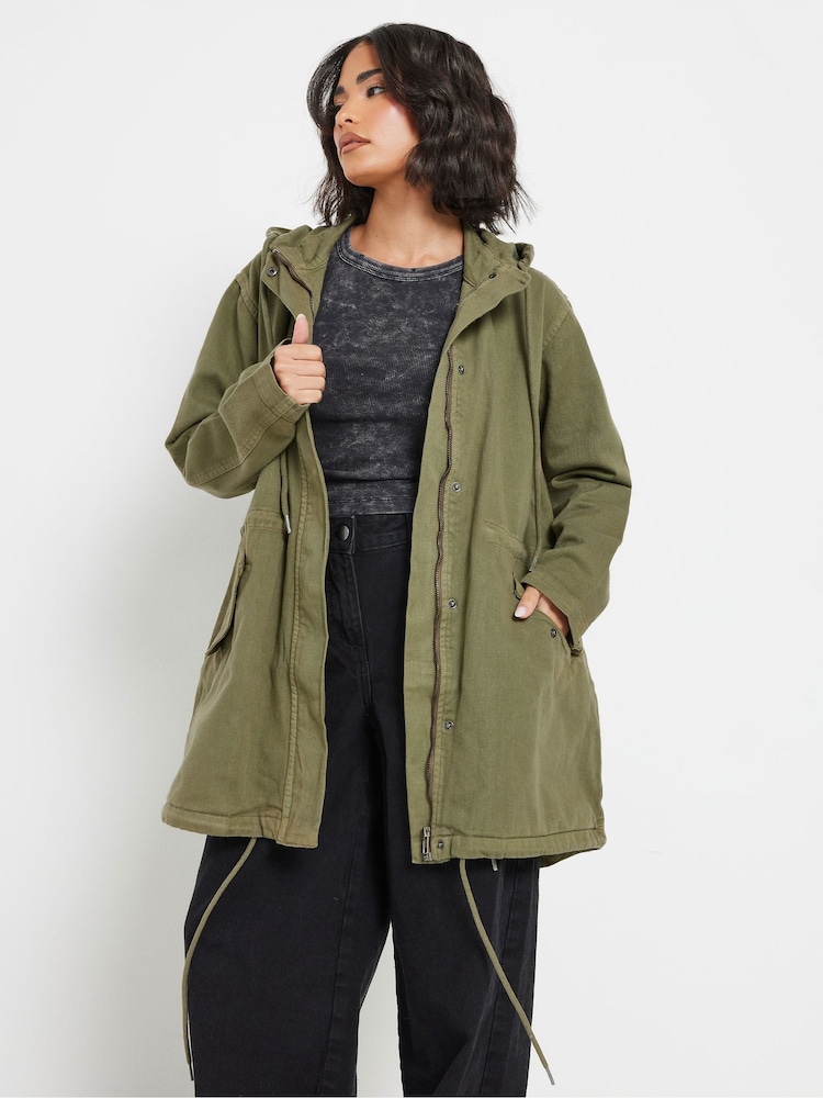 PixieGirl Petite Green Twill Parka Coat - Image 1 of 6