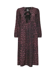 PixieGirl Petite Red Long Sleeve Leopard Print Bow Dress - Image 5 of 5
