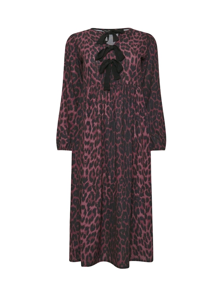 PixieGirl Petite Red Long Sleeve Leopard Print Bow Dress - Image 5 of 5