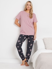 Long Tall Sally Pink Animal Print Hearts Short Sleeve Cuffed 100% Cotton Pyjamas Set - Image 2 of 6