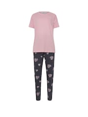 Long Tall Sally Pink Animal Print Hearts Short Sleeve Cuffed 100% Cotton Pyjamas Set - Image 6 of 6