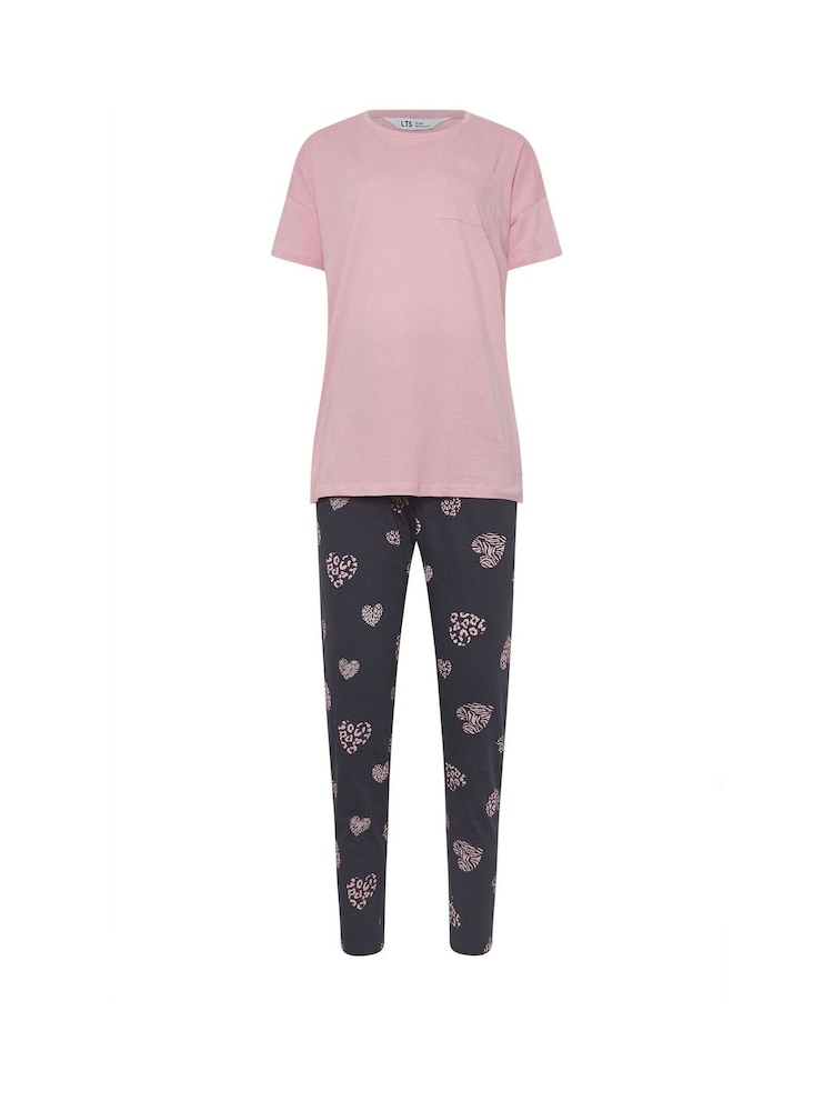 Long Tall Sally Pink Animal Print Hearts Short Sleeve Cuffed 100% Cotton Pyjamas Set - Image 6 of 6