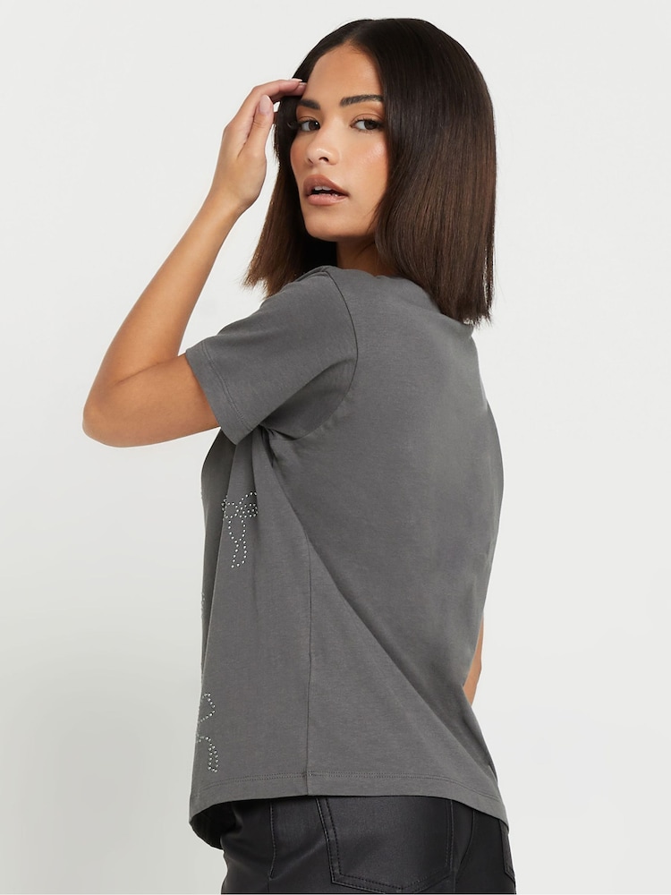 PixieGirl Petite Bow Studded 100% Cotton T-Shirt - Image 2 of 5