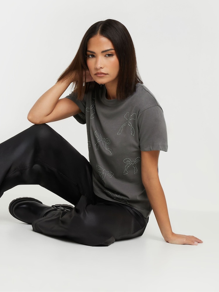 PixieGirl Petite Bow Studded 100% Cotton T-Shirt - Image 4 of 5