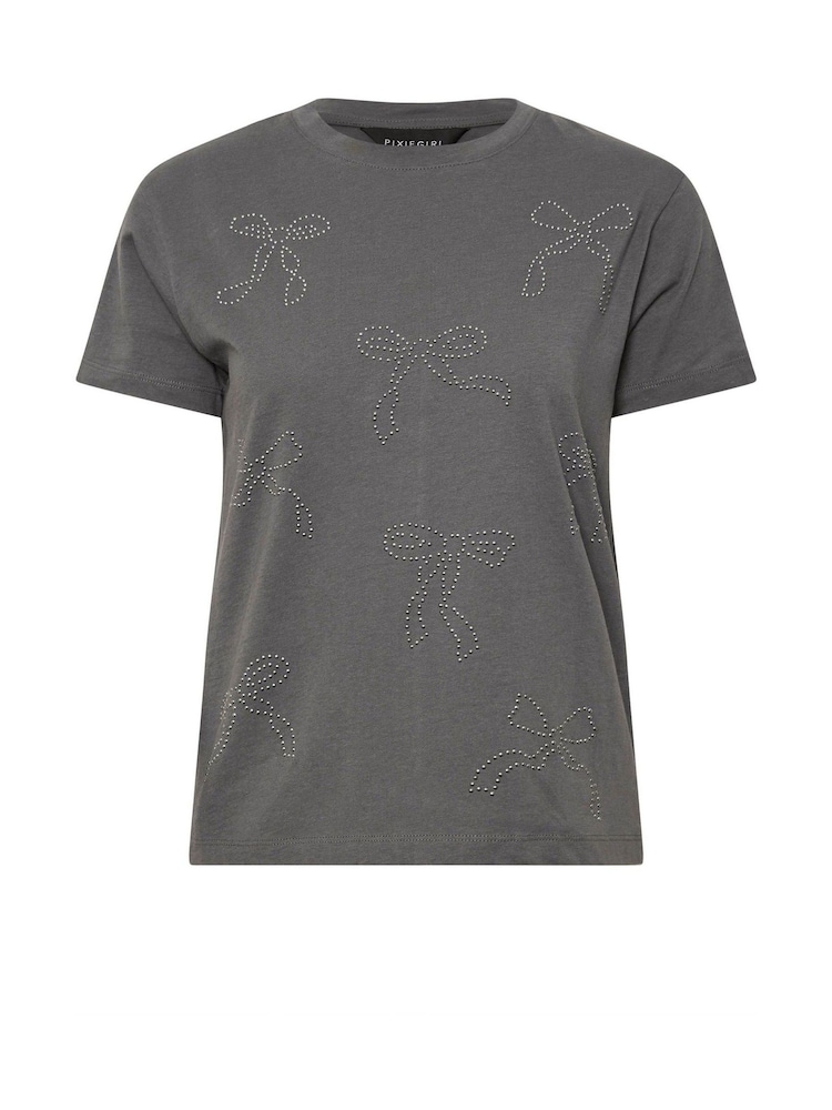 PixieGirl Petite Bow Studded 100% Cotton T-Shirt - Image 5 of 5