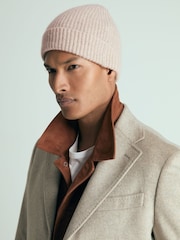 Reiss Oatmeal Melange Guernsey Atelier Ribbed-Cashmere Beanie - Image 2 of 4