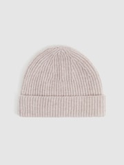 Reiss Oatmeal Melange Guernsey Atelier Ribbed-Cashmere Beanie - Image 3 of 4