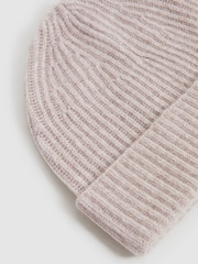Reiss Oatmeal Melange Guernsey Atelier Ribbed-Cashmere Beanie - Image 4 of 4