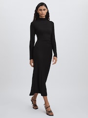 Good American Black Rib-Knit Midi Dress - Image 1 of 6