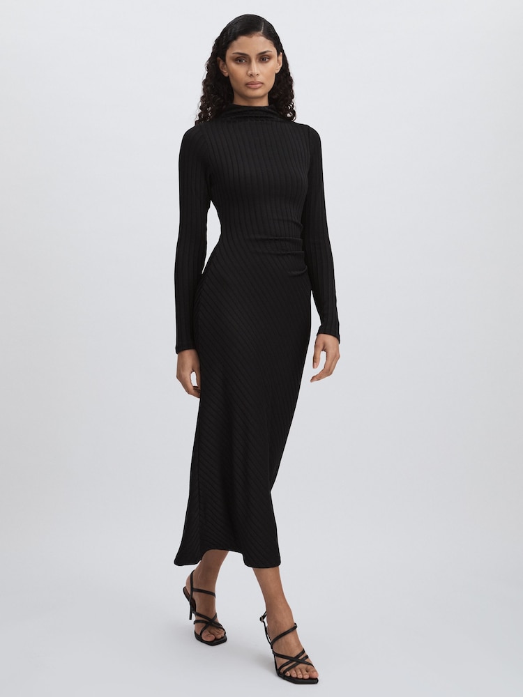 Good American Black Rib-Knit Midi Dress - Image 1 of 6