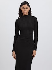 Good American Black Rib-Knit Midi Dress - Image 3 of 6
