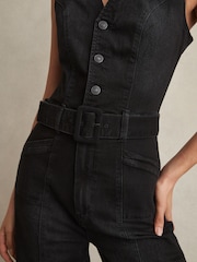 Paige Sleeveless Denim Jumpsuit - Image 4 of 7