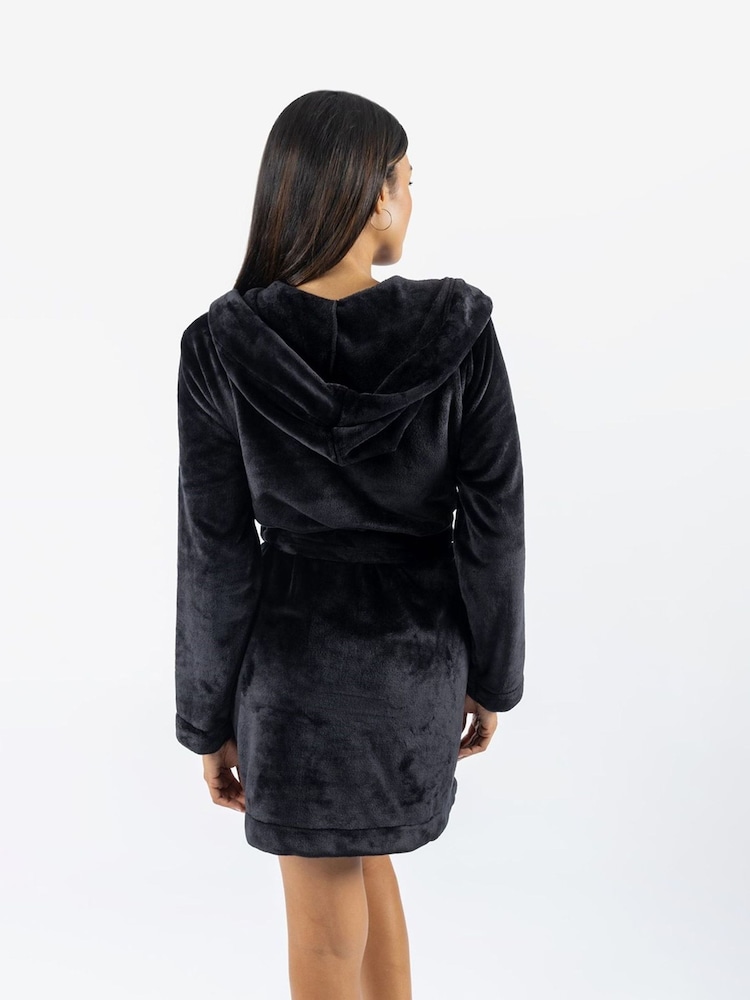 Juicy Couture Black Crown Plush Hooded Robe - Image 2 of 4 Juicy Couture Black Crown Plush Hooded Robe - Image 2 of 4