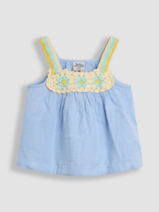 JoJo Maman Bébé Blue Floral Crochet Cheesecloth Top and Shorts Set 2 Piece - Image 2 of 6