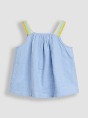 JoJo Maman Bébé Blue Floral Crochet Cheesecloth Top and Shorts Set 2 Piece - Image 3 of 6