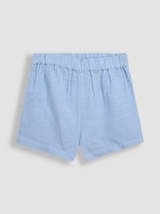 JoJo Maman Bébé Blue Floral Crochet Cheesecloth Top and Shorts Set 2 Piece - Image 4 of 6