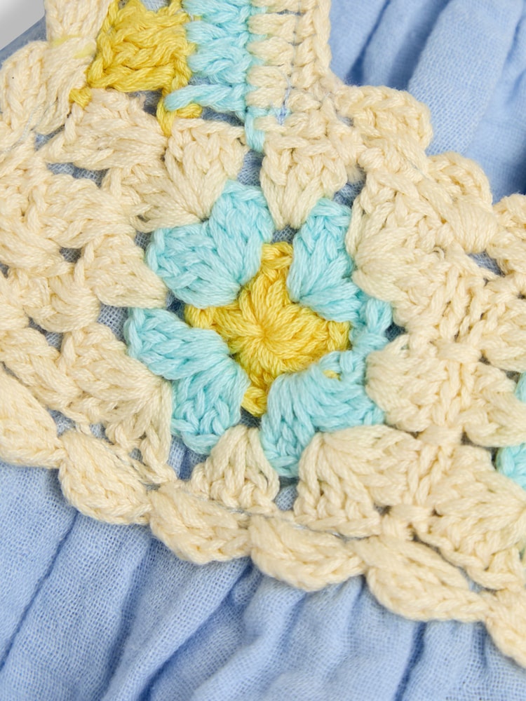 JoJo Maman Bébé Blue Floral Crochet Cheesecloth Top and Shorts Set 2 Piece - Image 6 of 6