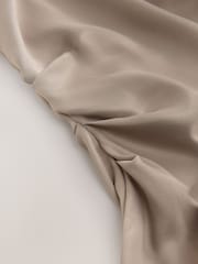 Taupe Brown High Neck Shoulder Pad Rouched Mini Dress - Image 7 of 7