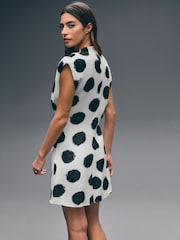 Mono Spot High Neck Shoulder Pad Rouched Mini Dress - Image 3 of 7