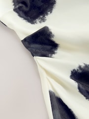 Mono Spot High Neck Shoulder Pad Rouched Mini Dress - Image 7 of 7