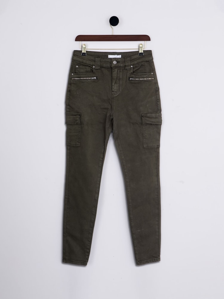 Lakeland Clothing Green Cotton Blend Cargo Jeans - Image 1 of 4