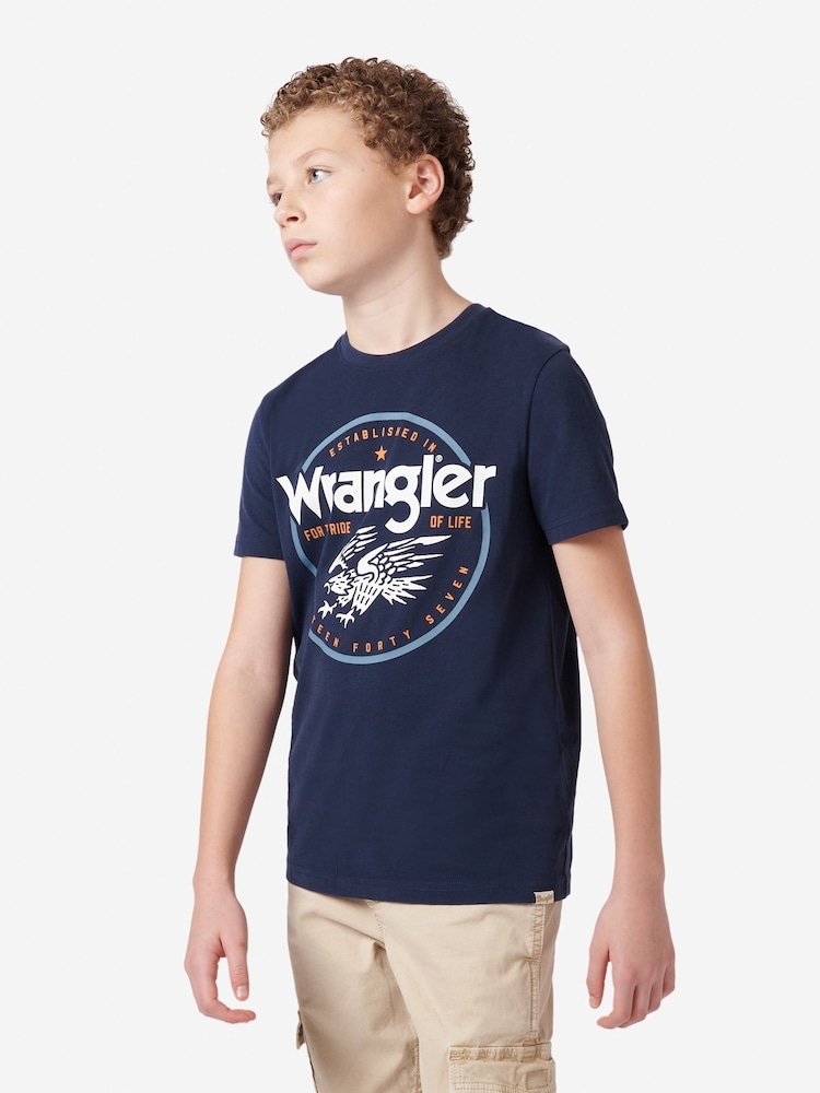 Wrangler Blue Boys Eagle 100% Cotton T-Shirt - Image 4 of 8