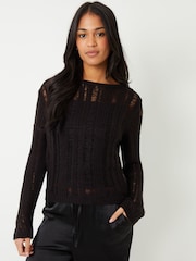 Threadbare Black Ladder Stitch Slash Neck Jumper - Image 1 of 5