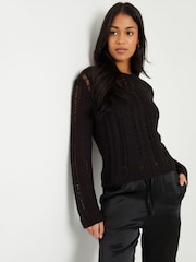 Threadbare Black Ladder Stitch Slash Neck Jumper - Image 4 of 5
