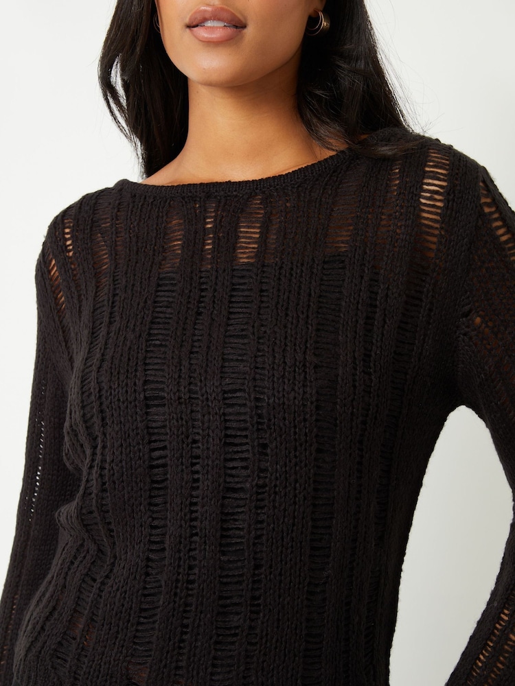 Threadbare Black Ladder Stitch Slash Neck Jumper - Image 5 of 5