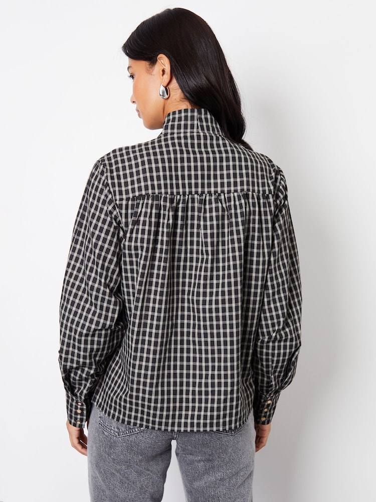 Threadbare Black Check Pussybow Detail Long Sleeves Shirt - Image 2 of 4