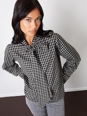 Threadbare Black Check Pussybow Detail Long Sleeves Shirt - Image 4 of 4