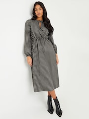 Threadbare Black Check Puff Sleeves With Pockets Midi Dress - Image 1 of 4