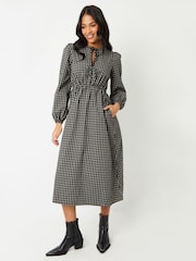 Threadbare Black Check Puff Sleeves With Pockets Midi Dress - Image 4 of 4