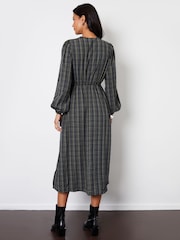 Threadbare Green Check Puff Sleeves With Pockets Midi Dress - Image 2 of 4