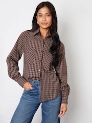 Threadbare Brown Boyfriend Long Sleeve Utility Shirt - Image 1 of 4