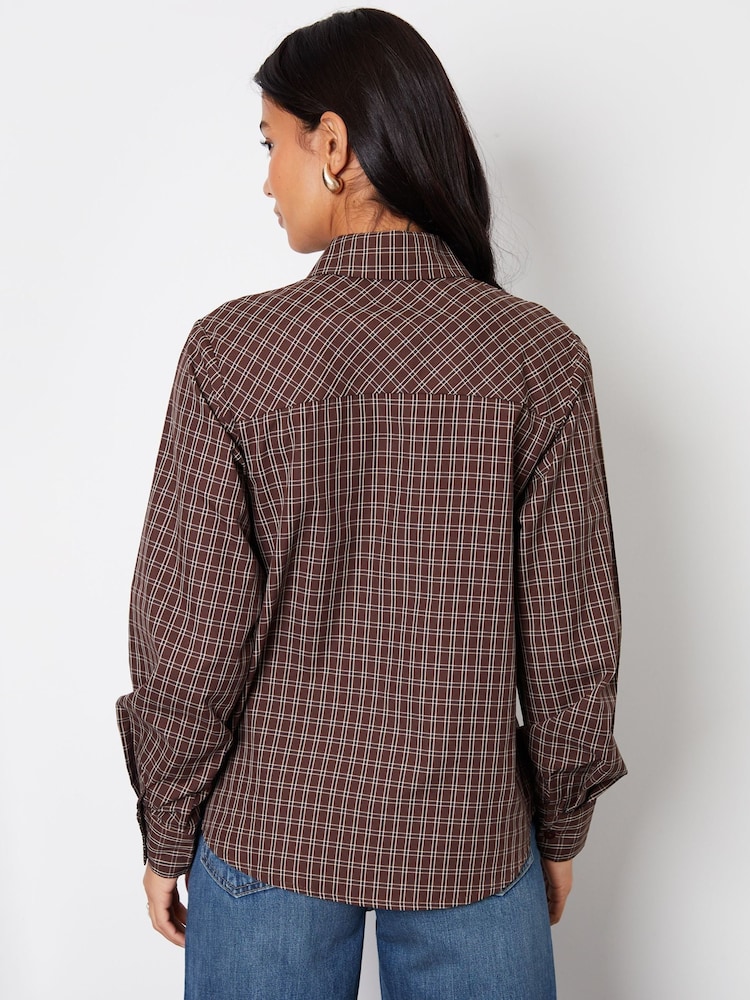 Threadbare Brown Boyfriend Long Sleeve Utility Shirt - Image 2 of 4