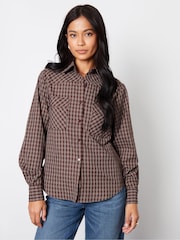 Threadbare Brown Boyfriend Long Sleeve Utility Shirt - Image 3 of 4